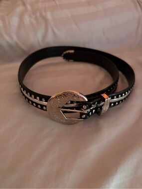 Vintage Mountain Ridge Black Double-Row Studded Western Belt with Silver Buckle
